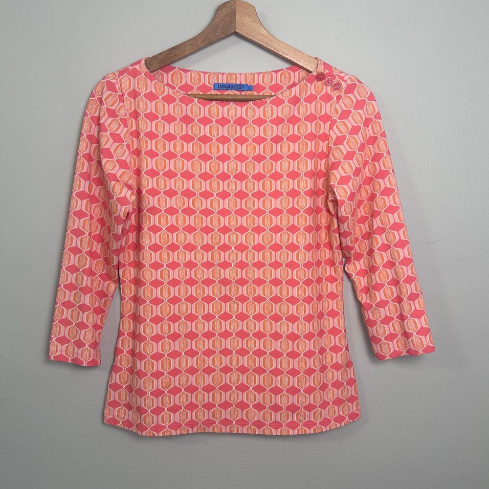 J. McLaughlin Wavesong Catalina Cloth Boatneck Top Jersey 3/4 Sleeve Orange XS